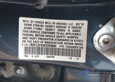 2019 Honda Civic Lx from USA, damaged, VIN 19XFC2F65KE029884